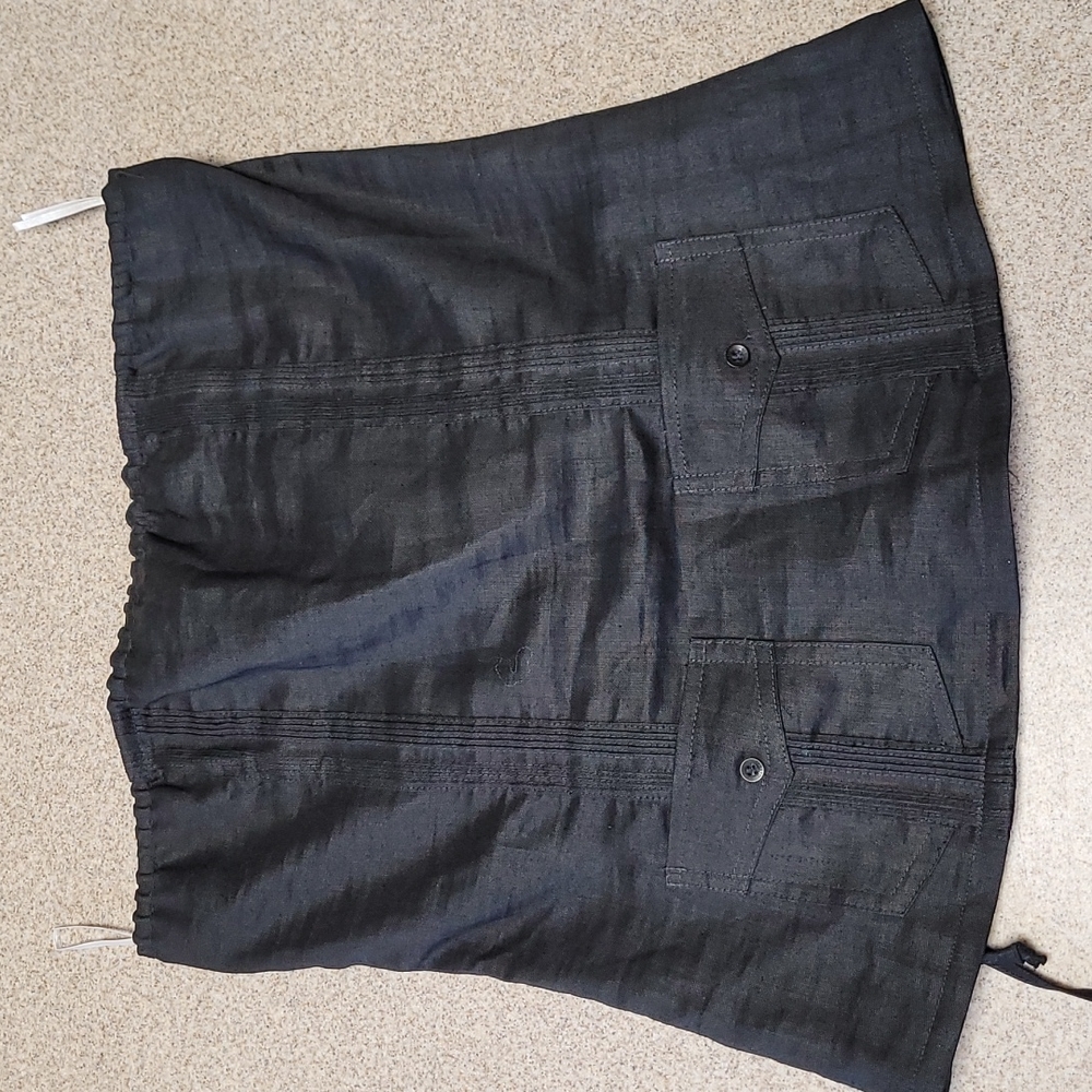 Guayabera sleeveless top linen black with lace up back